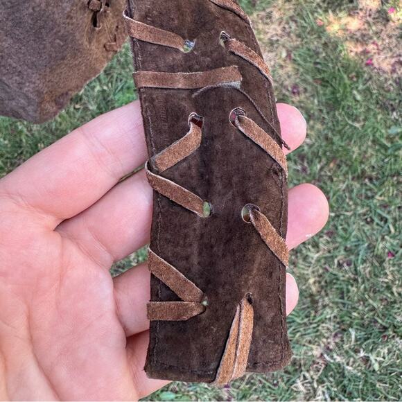 Vtg Y2K Marcelle Renee Brown Suede Leather Whipstitch Trench Coat Women's Small - Picture 10 of 16